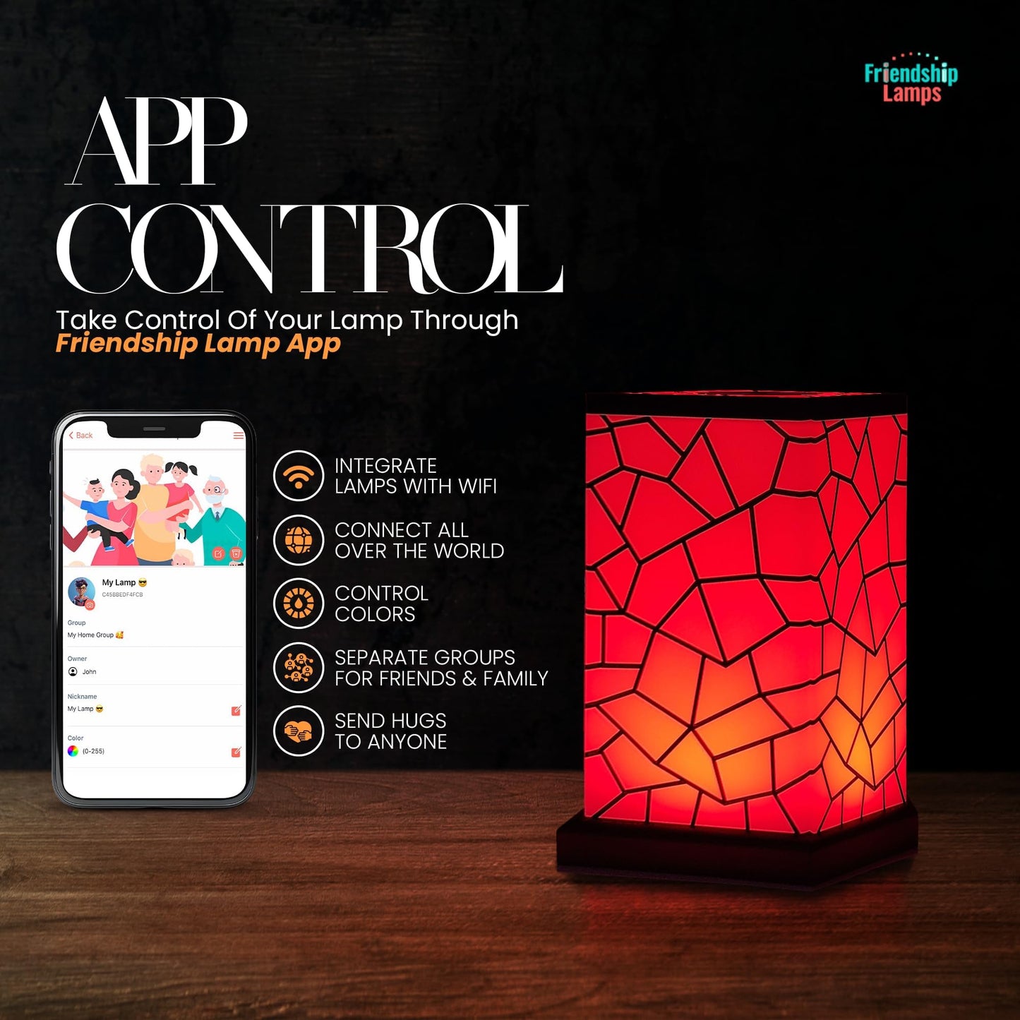 Friendship Lamp? Wi-Fi Touch Lamp - LED Light for Long-Distance Connection, Set of 3, Acrylic, 200+ Colors