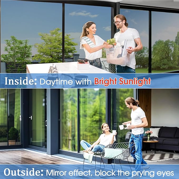 Coavas One Way Privacy Window Film,Daytime Window Tint for Home, Reflective Mirror Glass Window Film See Out Not in,Heat UV Blocking Anti-Glare Window Covers with 3 Tools, 35.4 x 394 Inch, Silver