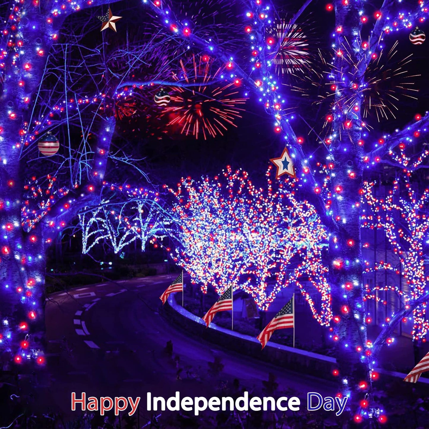 Yiaht 12 Pack 20 LED Waterproof Lights, 7 Feet Silver Wire, Red White Blue, Firefly Starry Lights for Independence Day Decor