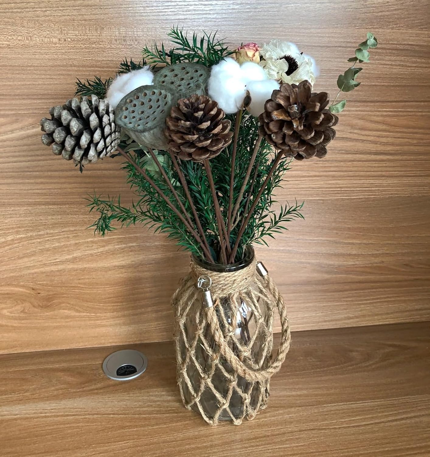 Set of 2 Rattan Hanging Mason Vase - Decorative Jars With Rope for Wedding Party Table Sea Beach Decor (2 Vases 8'')