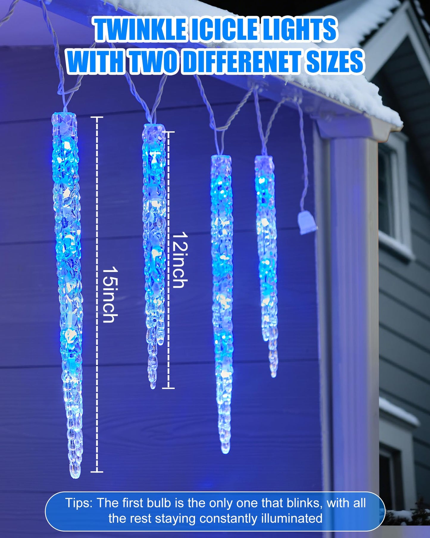 Minetom Icicle Lights Outdoor, 100 LED Twinkling Lights, 20 Tubes, Waterproof, Blue and White