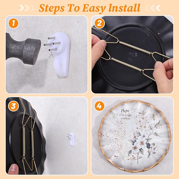 5 Pack Plate Hangers for The Wall Invisible Decorative Wall Plate Holders Stainless Steel Plates Walls Hanger Wire Plates Holder with Hooks for Display Platter Dish Various Sizes