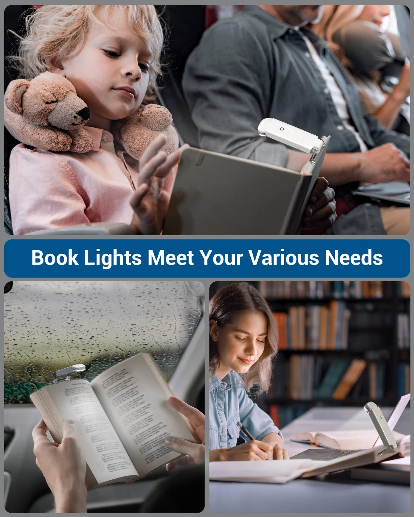 Dewenwils Led Book Light - Usb Rechargeable, Daylight Color, Eye Care, 2 Brightness Levels, Ideal For Kids And Bookworms