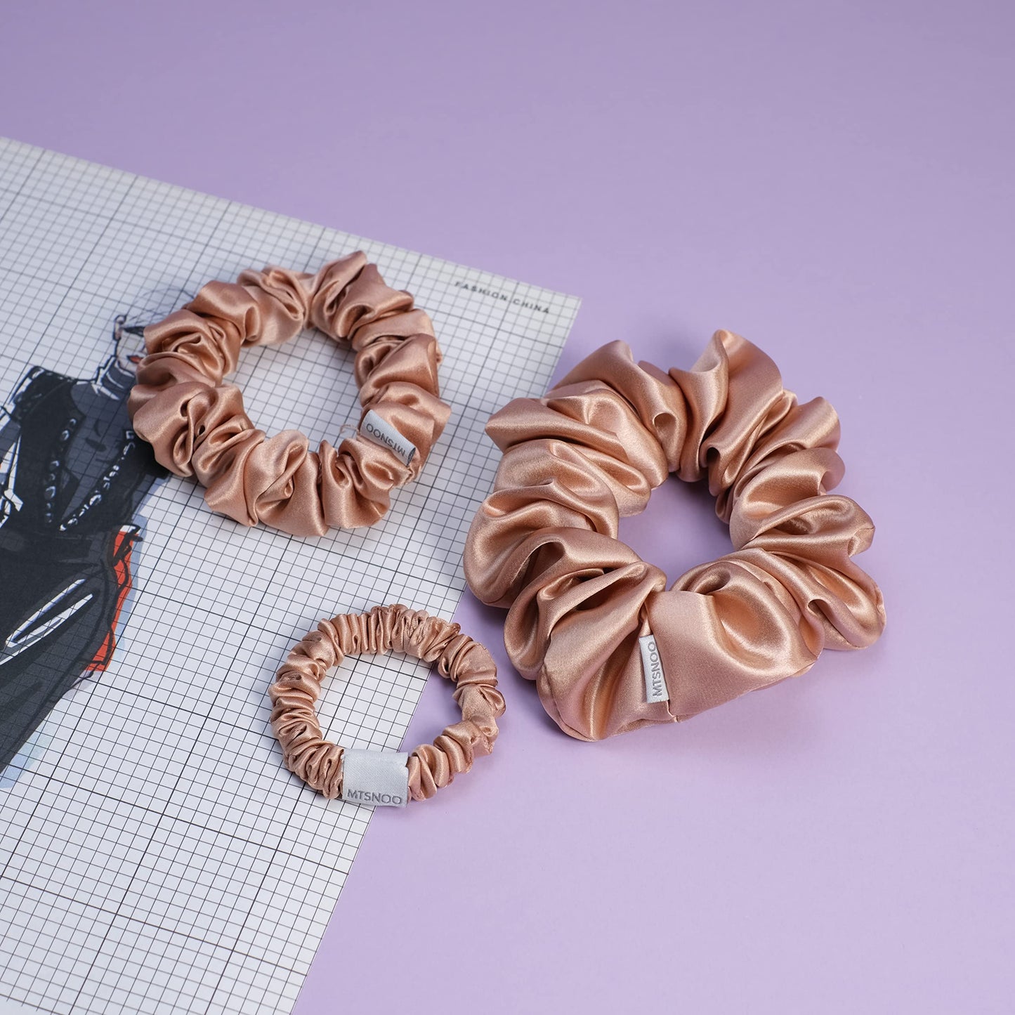 MTSNOO 100% Pure 22 Momme Mulberry Silk Mini Scrunchies with Elastic Band - 3 Pack Curly Hair Ties Ropes Set for Women Girls