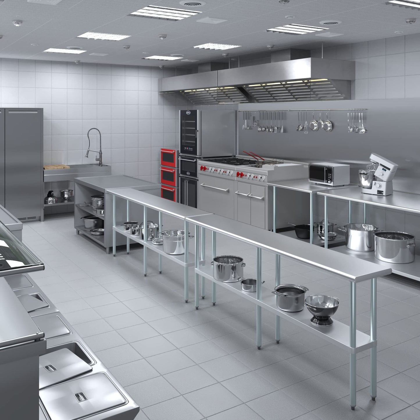 AmGood 14 in. x 84 in. Stainless Steel Work Table | Metal Kitchen Food Prep Table | NSF
