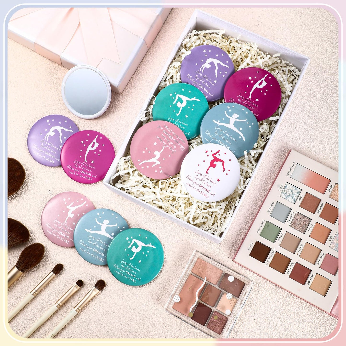 CroBlissful 18 Pcs Gymnastics Party Favor Bulk Mini Compact Mirror for Women 2.76 Inches Pocket Mirror Inspirational Gymnastics