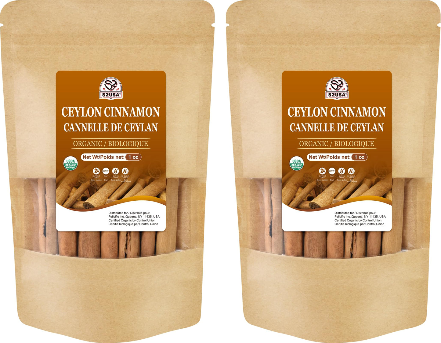 52USA Organic Ceylon Cinnamon Sticks 1 Ounce (Pack of 2) True Cinnamon Farmed in Sri Lanka Whole Cinnamon Sticks Bulk Vegan Non GMO 56g