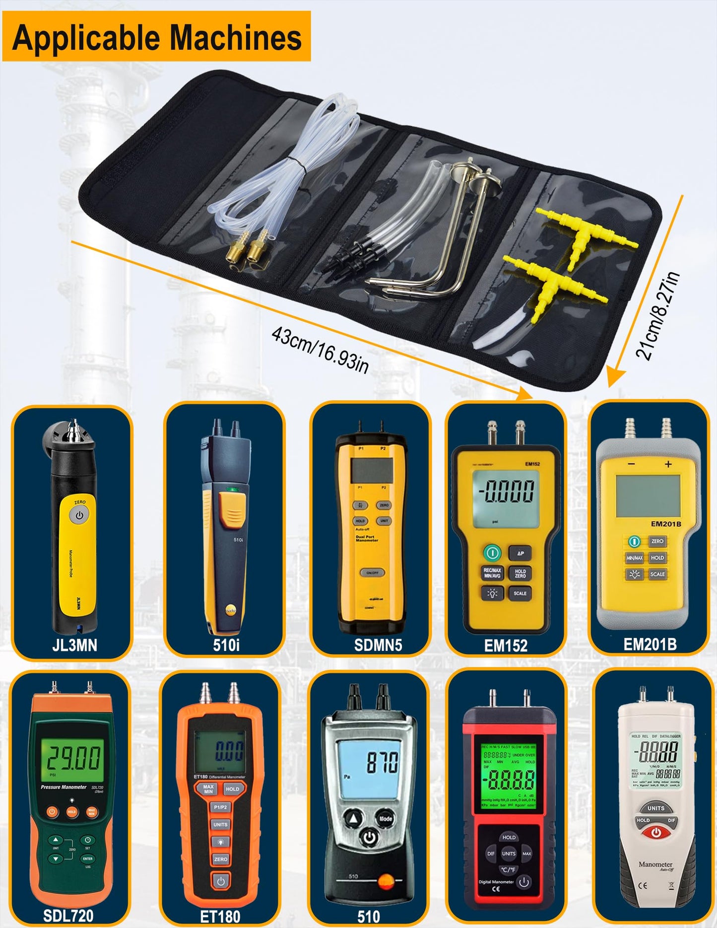 ZIBOO JL3MN2 Manometer Probe Kit, Compatible with Klein Tools ET180 Digital Manometer Compatible with Fieldpiece JL3KM2, SDMN5,SDMN6,ADMN2,HVAC Pitot Static Tube Fit (ZIBOO JL3MN2)