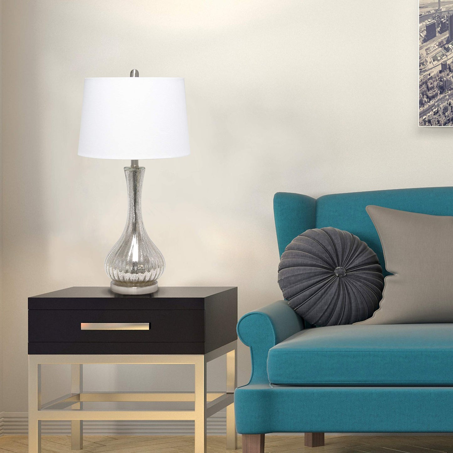 Elegant Designs LT3318-MUR Mercury Vase Table Lamp - Fabric, Mercury Color
