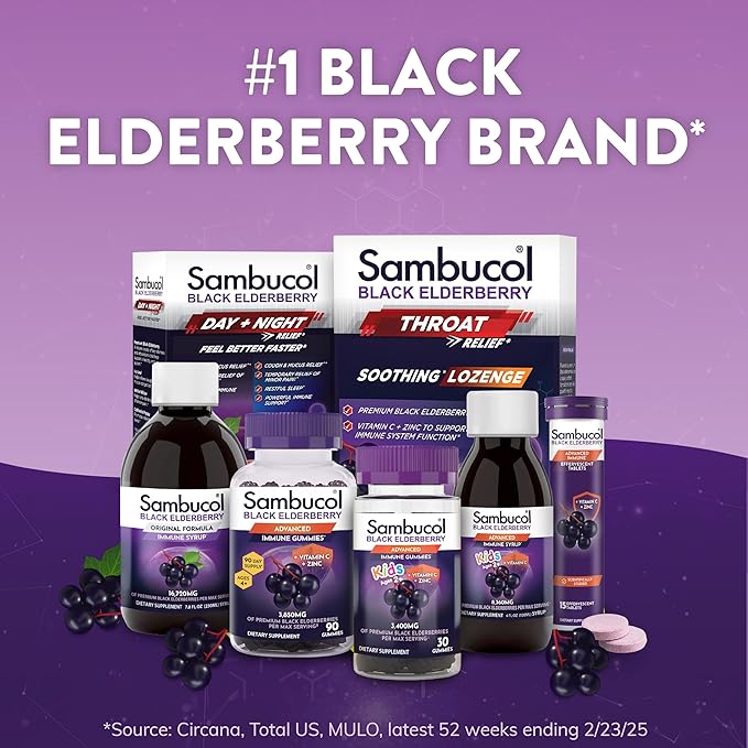 Sambucol Elderberry Gummies for Adults with Vitamin C; Zinc; Sambucus Elderberry Gummies for Immune Support with High Antioxidants; Gluten Free; Vegan; 1 Gummy Per Serving; 90 Count (90 Day Supply)