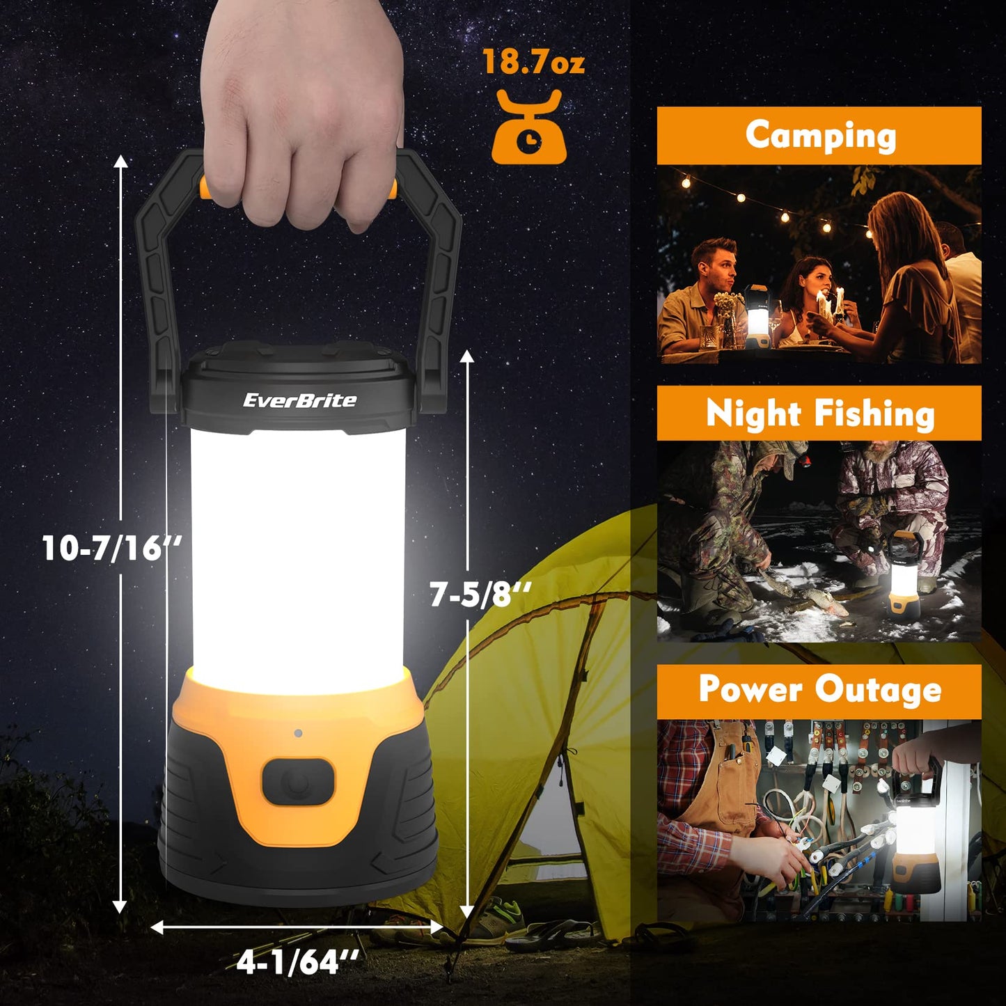 EverBrite Rechargeable LED Camping Lantern, 1000 Lumens, 5 Lighting Modes, Black, Model E041030AE