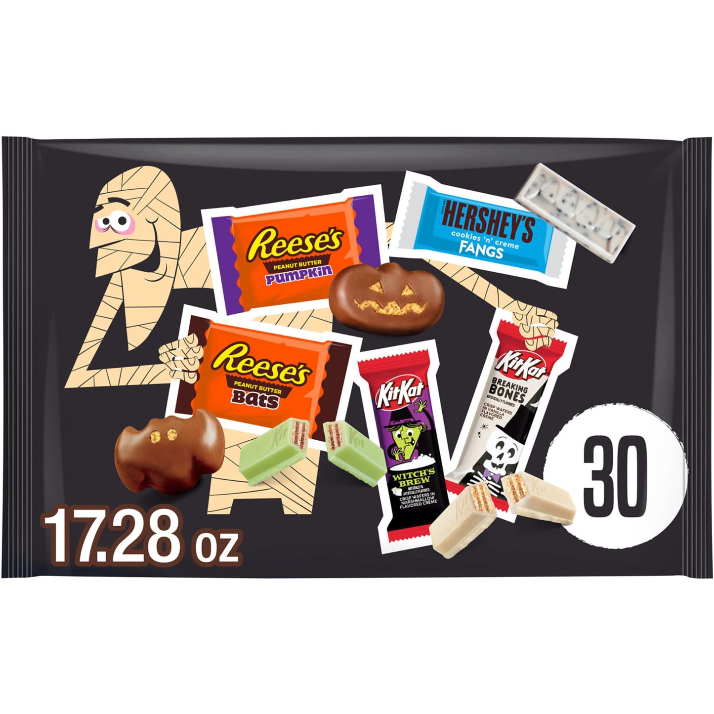 HERSHEYS KIT KAT and REESES Assorted Flavored Snack Size Halloween Candy Bag 17.28 (30 Pieces)
