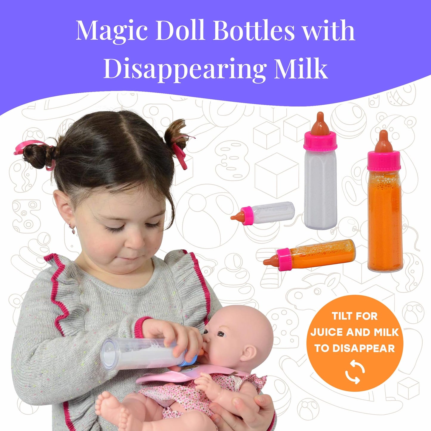 The New York Doll Collection Baby Doll Accessories, Doll Magic Bottles & Doll Feeding Set