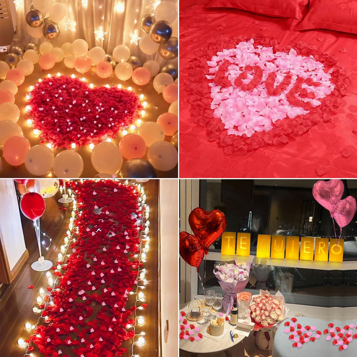 Te Quiero Lighted Letters Sign 17Pcs Luminary Paper Bags 2200Pcs Red Pink Artificial Rose Petals 48Pcs Flameless Led Candle Tealight 15Pcs Heart Balloons Romantic Night ValentineS Day