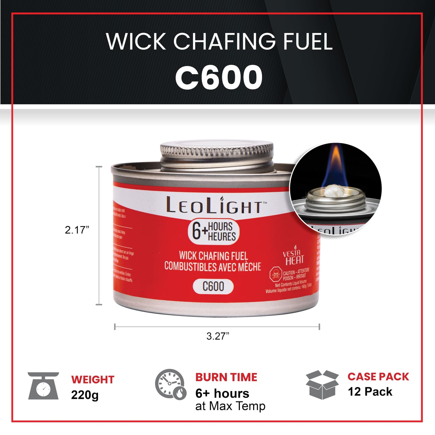 12 Pack Chafing Fuel 6 Hour Burn – Odorless, Smokeless & Spill-Proof Wick, 7.8oz Food Warmer Fuel for Chafing Dish Sets, Catering Events, Buffets, Parties & Weddings, LeoLight Cans