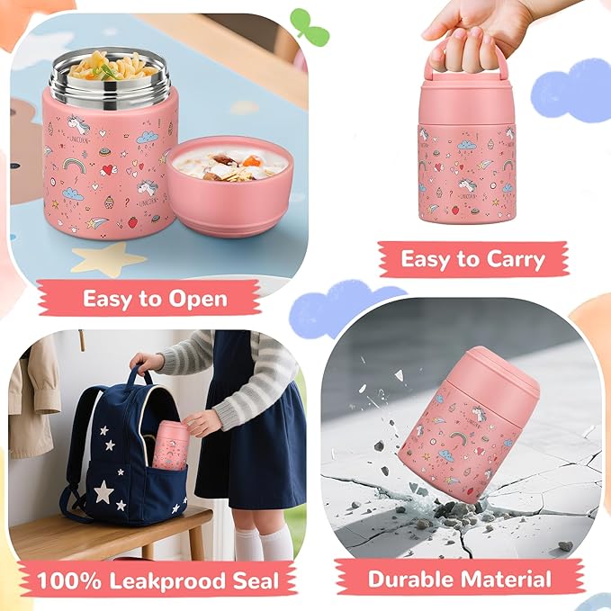 10oz Soup Thermo for Hot Food Kids Insulated Food Jar Container with Spoon Width Mouth Stainless Steel Leak Proof Thermo Lunch Box for School Travel