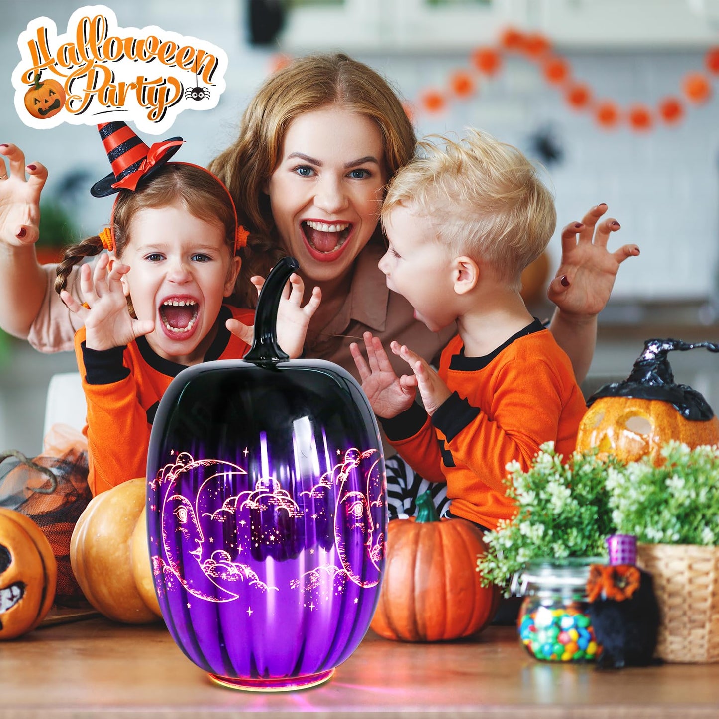 Ovewios Glass Pumpkin Lights Light Up Pumpkins Table Lamps For Halloween Decorations Fall Thanksgiving Holiday Party Home Tabletop Centerpiece Decor