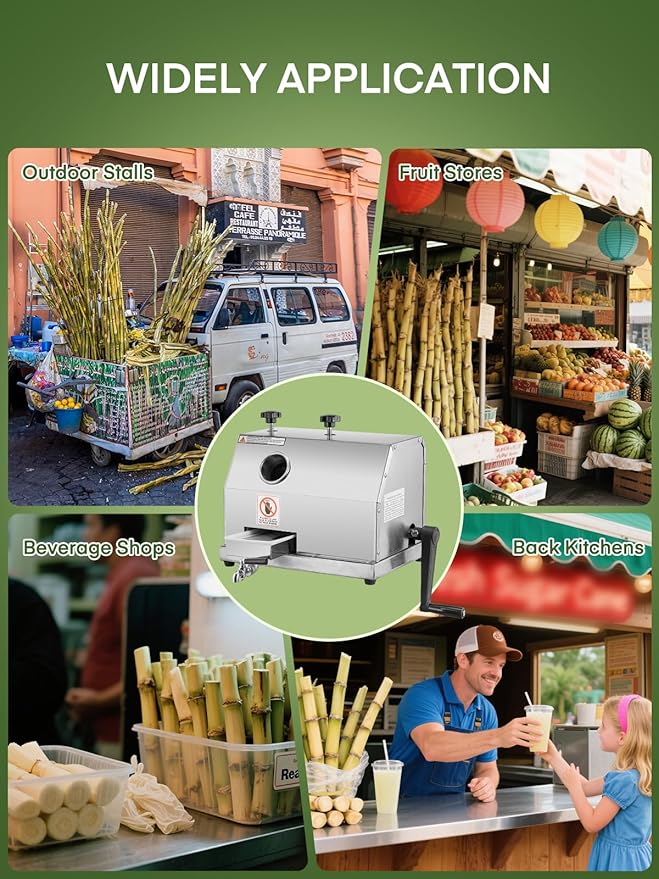 FOHERE Commercial Sugarcane Juicer, 110LBS/H High Output Sugar Cane Press with 3 Stainless Steel Rollers, 2.4" Large Inlet, Manual Sugarcane Juice Extractor Squeezer for Home/Commercial Use
