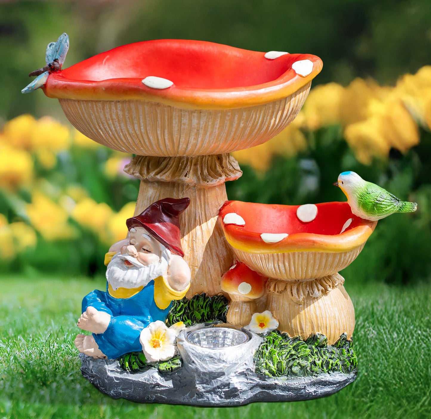 Zqqlite Solar Gnome Statues Figurine Lights - Garden Lighting Outdoor Decorations Gnome Sleeping Under Mushroom Yard Art Lawn Ornaments For Porch Patio Balcony - Gnome Gifts For Women Mom