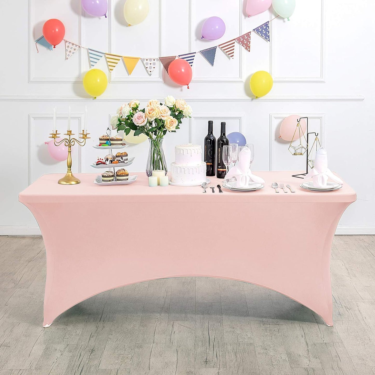 Spandex Table Cover for 6Ft or 4fT or 8ft Table Universal Fitted Stretch Tablecloth for Party, Banquet, Wedding and Events-Blush Pink