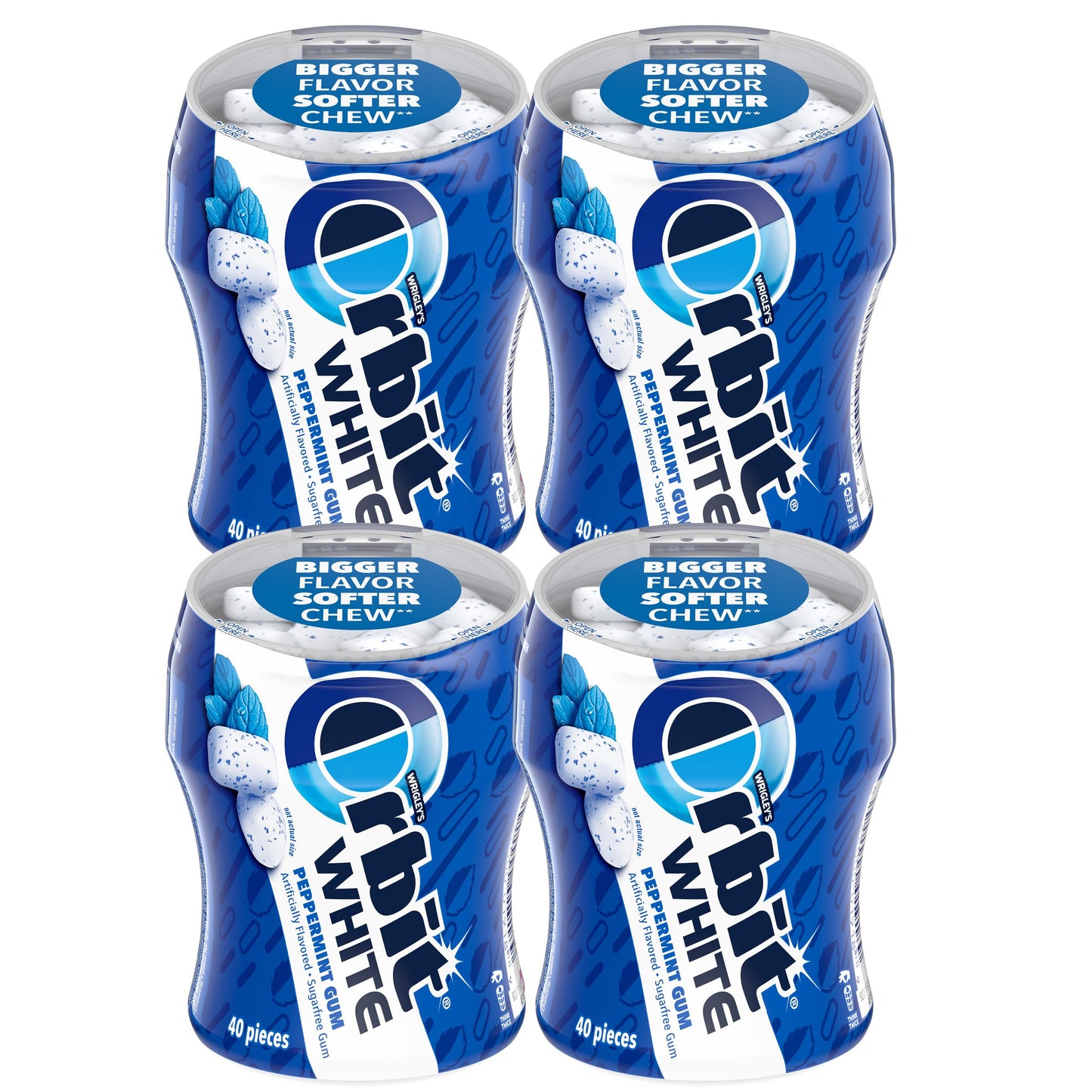 Orbit Gum White Peppermint Gum 40 Piece Bottle (Pack of 4) Sugar Free Chewing Gum