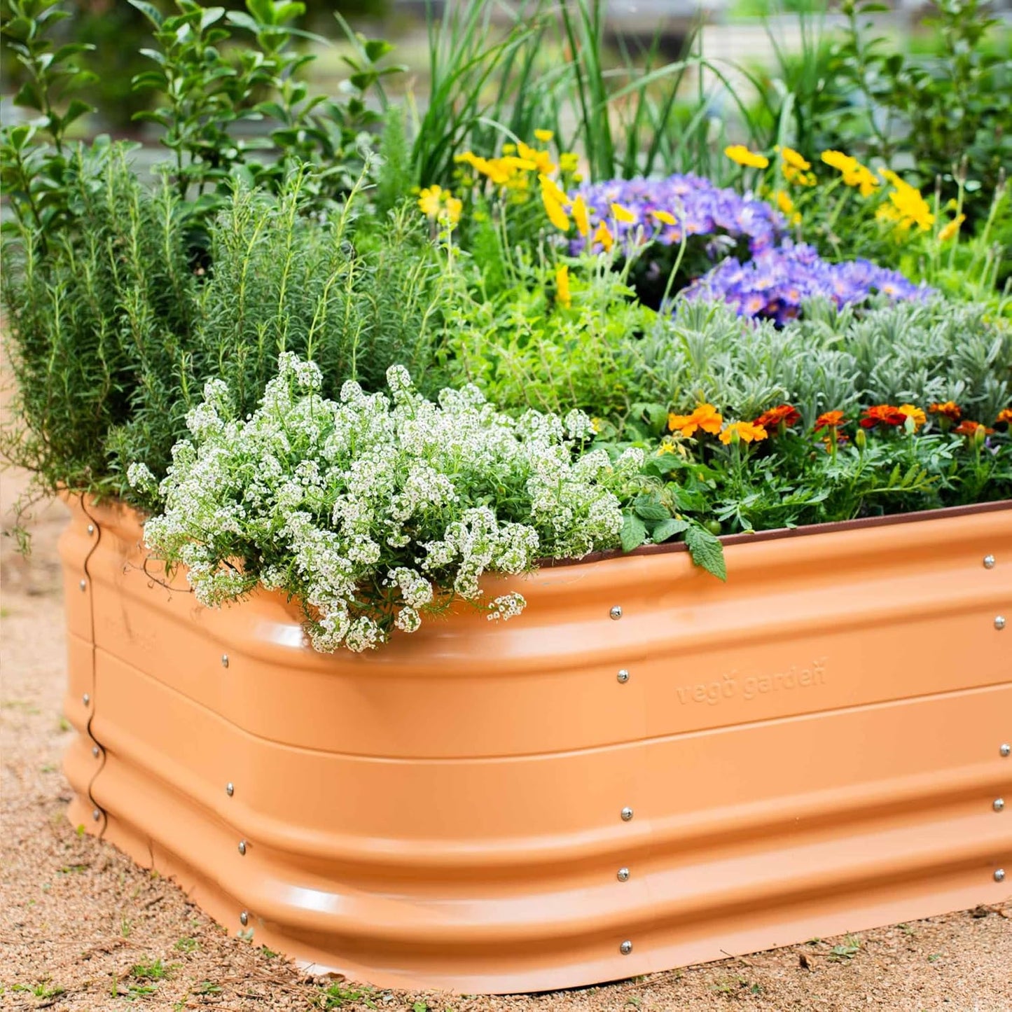 Vego garden 17" Tall 10 in 1 Novel Modular Raised Garden Bed Kit, Metal Planter Box for Vegetables Flowers Herbs, Included 2 in 1 Wrench & Magnetic Plant Tags, Terra Cotta