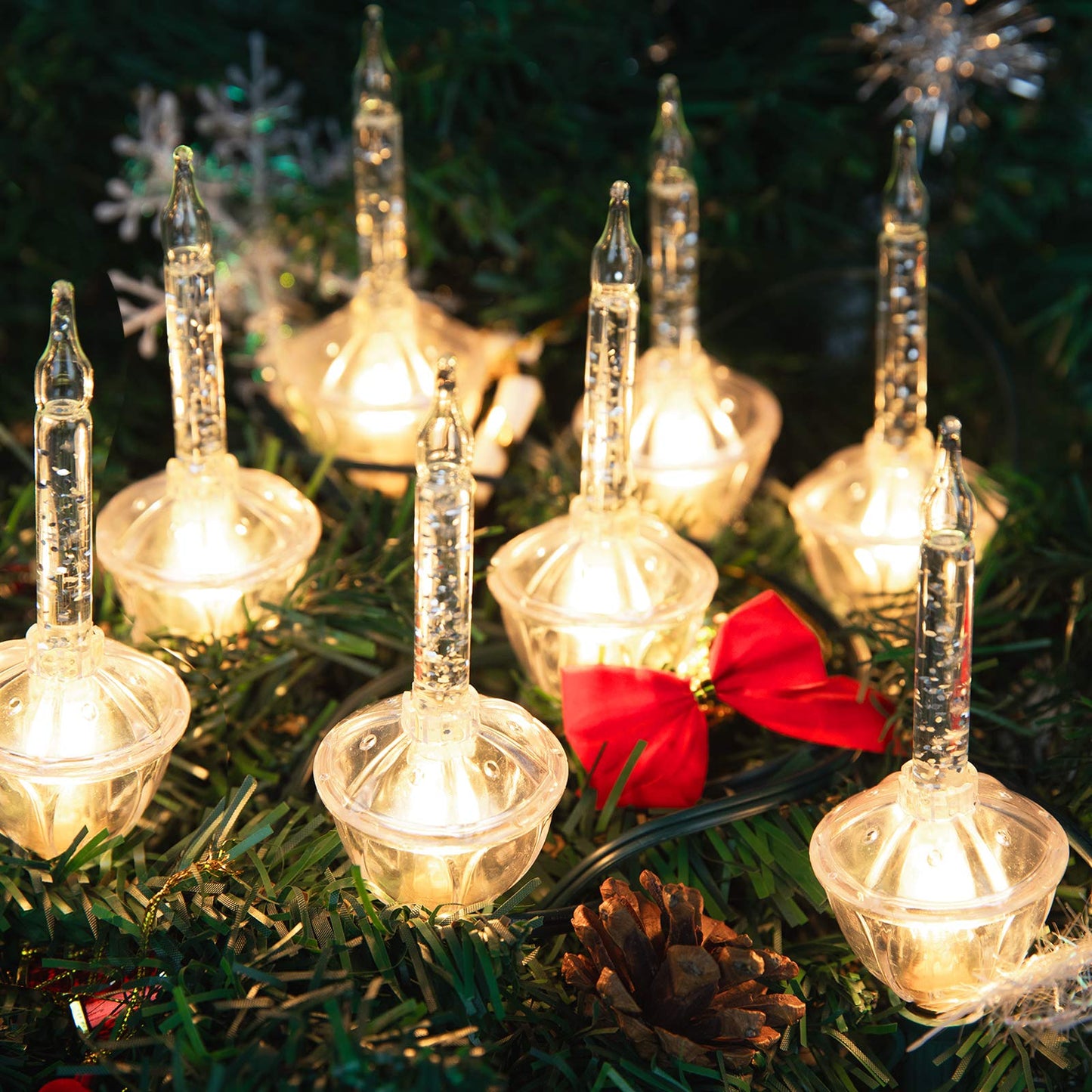 Brightown Christmas Bubble Lights - UL Listed 9 Clear Bulbs with Silver Glitter, Green Wire