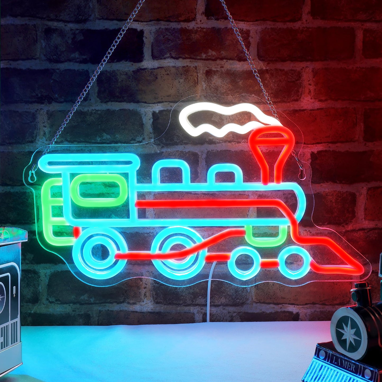 Ammonite Steam Train Neon Sign, LED Neon Lights for Room Wall Table Decor Art, Home Party Birthday Holiday Train Gifts for Kids
