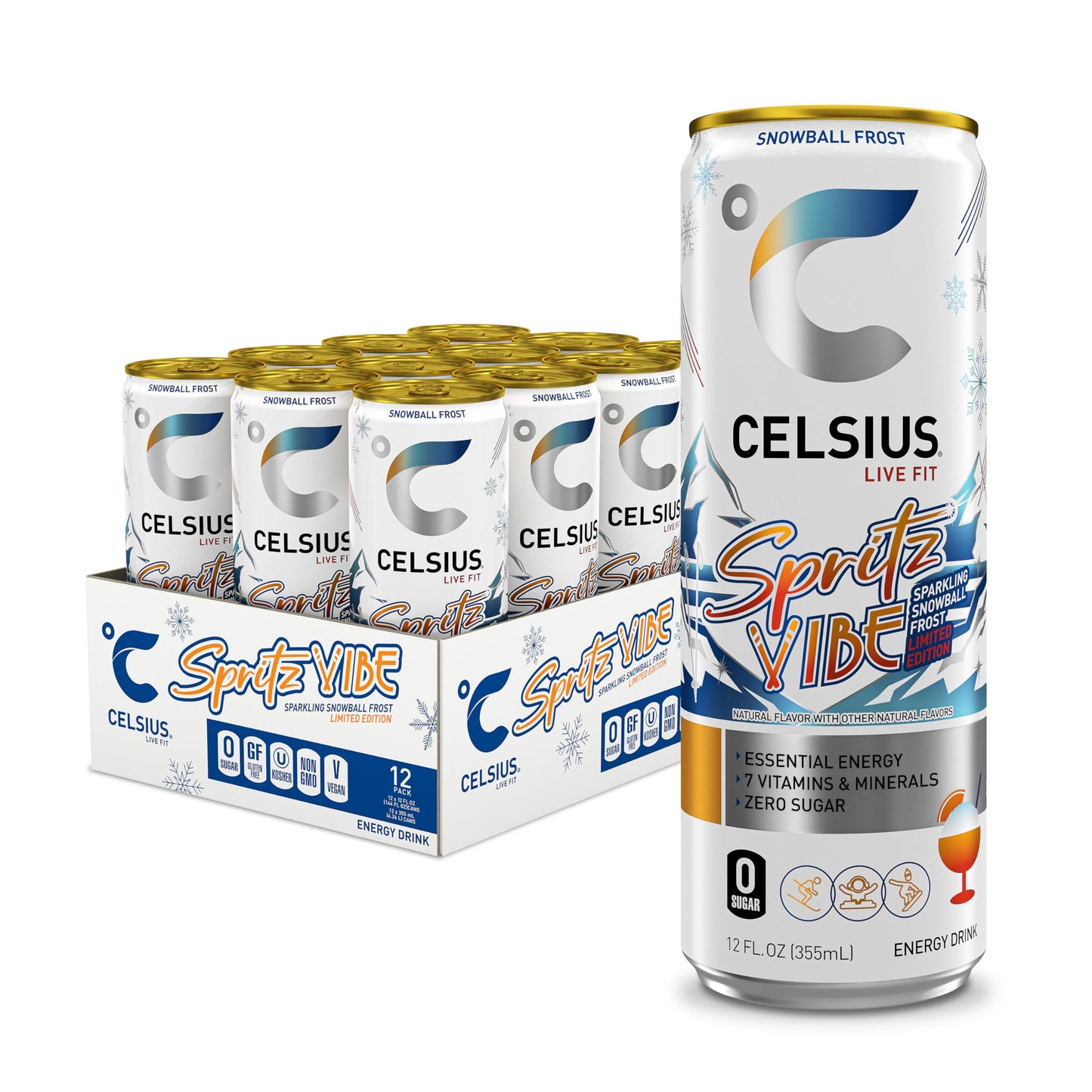 CELSIUS Sparkling Spritz Vibe Limited Edition Sugar Free Energy Drink 12 Fl Oz (Pack of 12)