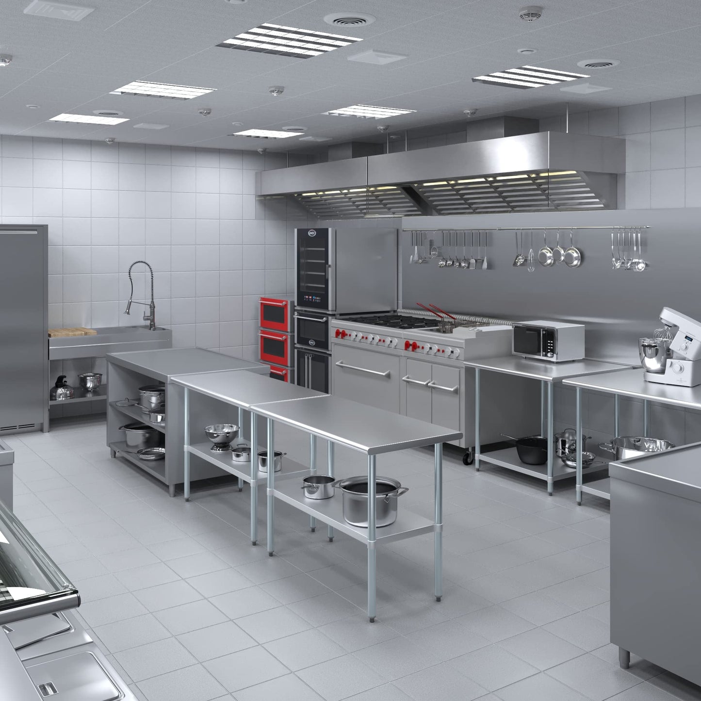 AmGood 24 in. x 48 in. Stainless Steel Work Table | Metal Kitchen Food Prep Table | NSF