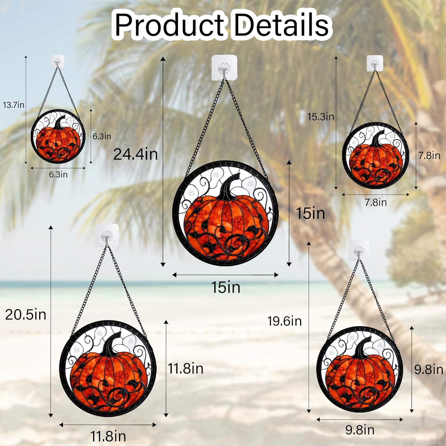 Stained Glass Window Hanging - Halloween Red White Scary Pumpkin Suncatcher for Doors Garden Home Spooky Rattan Sun Catchers Gothic Decor Horror Gifts for Women Men Friend Boy Girl 6.3 in