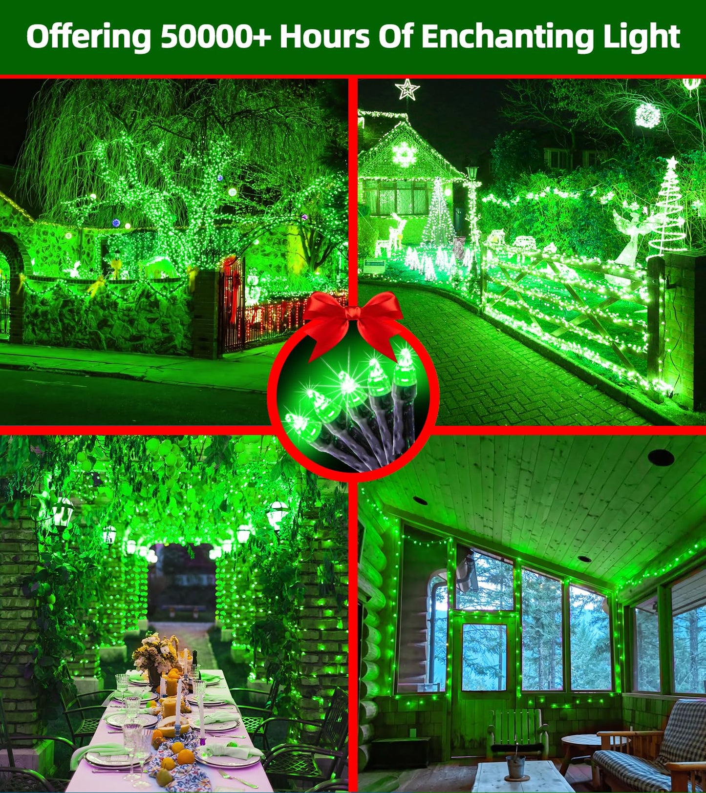 Quhuatu 750 Led 240Ft Christmas Lights Outdoor 12 Lighting Modes Christmas String Lights With Timer Dimmable Plug In Green Led Stringlights Waterproof For Yard Tree Wedding Party Holiday Green