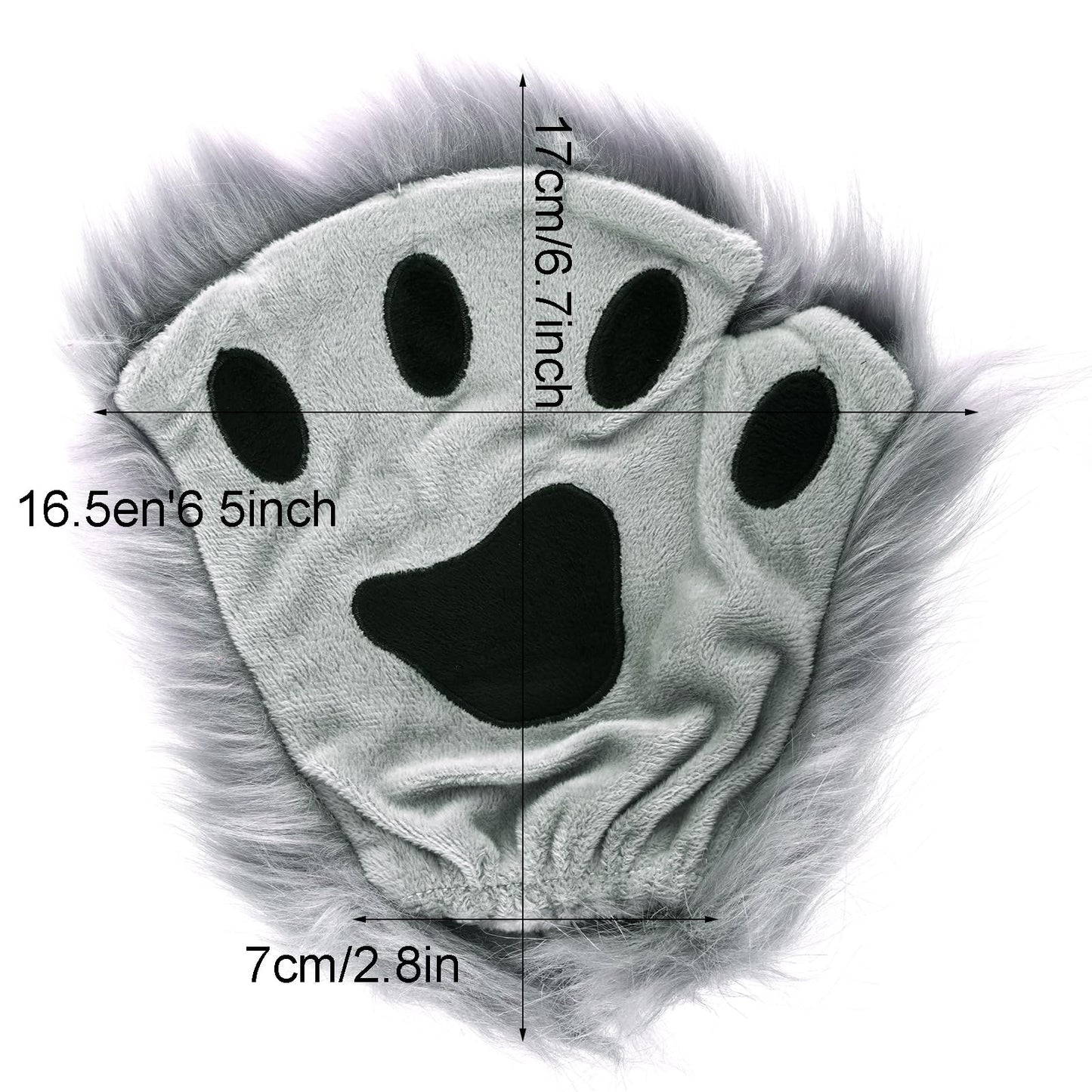 Jmkcoz Wolf Paw Gloves Faux Fur Plush Fingerless Fox Cat Gloves Animal Cosplay Halloween Fancy Party Costume Accessories