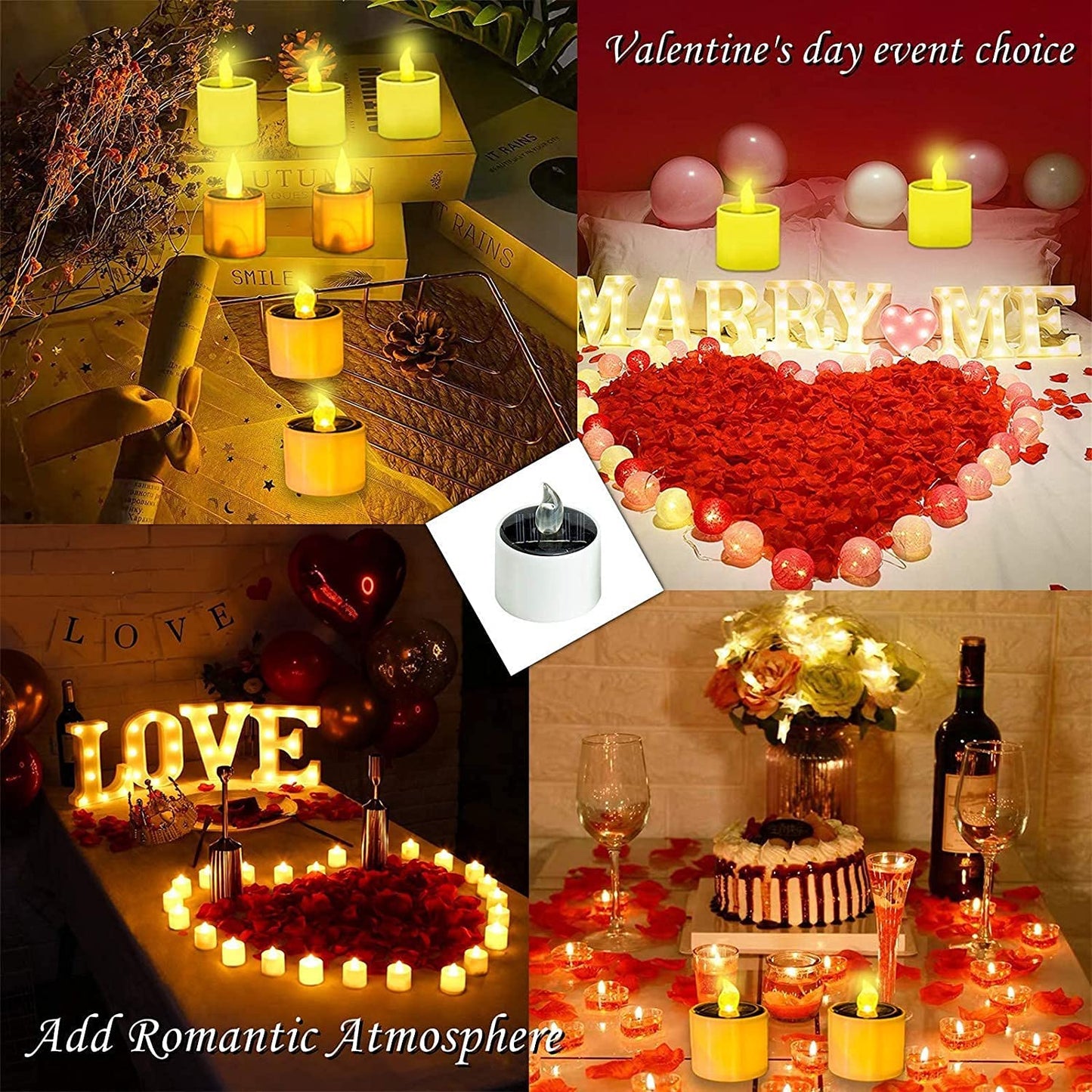Solar Tea Lights Outdoor Waterproof - 8 Pack Rechargeable Flickering Candle Lights Solar Powered Reusable Led Candles Flameless