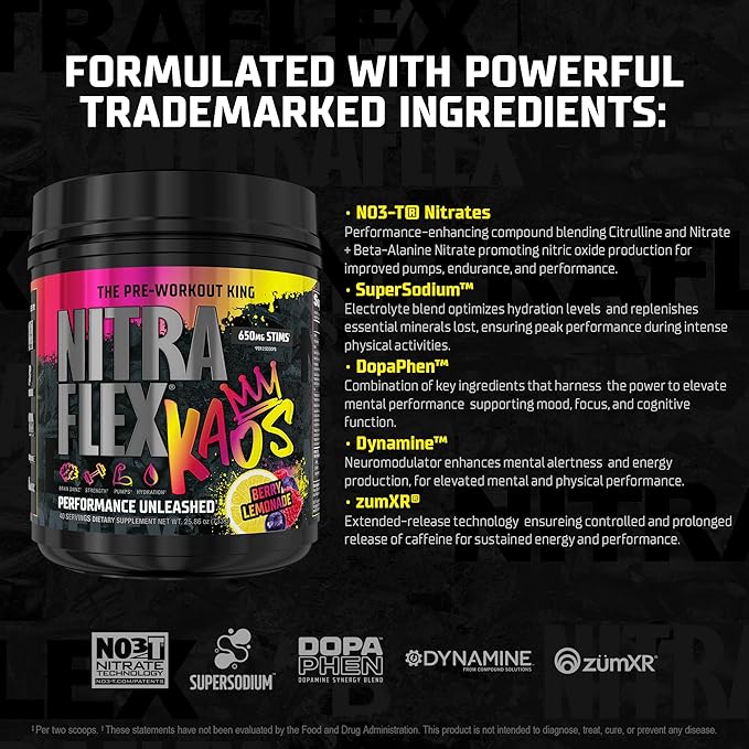 GAT SPORT Nitraflex KAOS Berry Lemonade Pre-Workout Powder,
