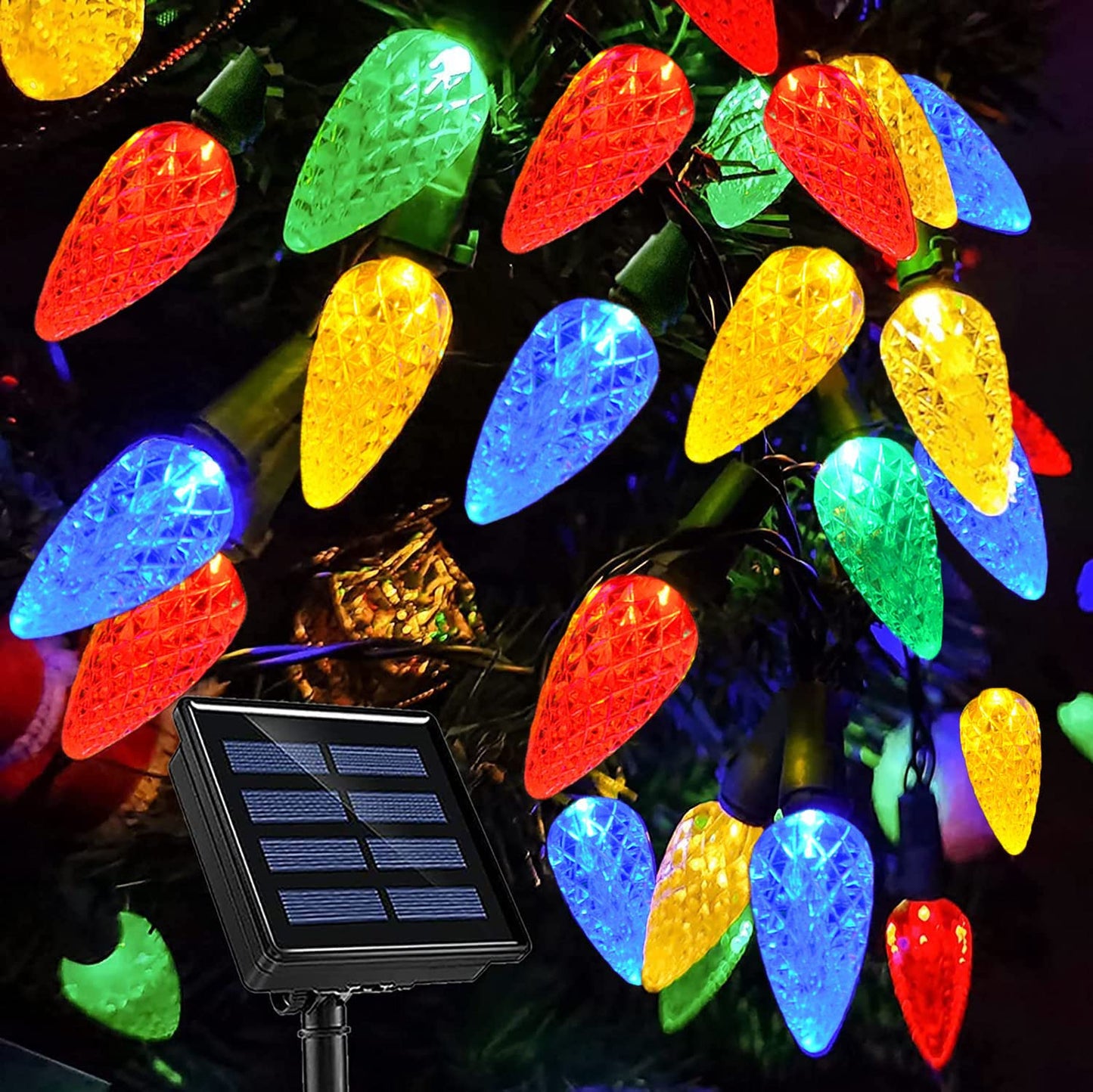 Ohwewant 50 LED C6 Solar Christmas Lights, 21Ft, Multicolor, 8 Modes, Waterproof Outdoor Decor for Tree, Wreath & Garland