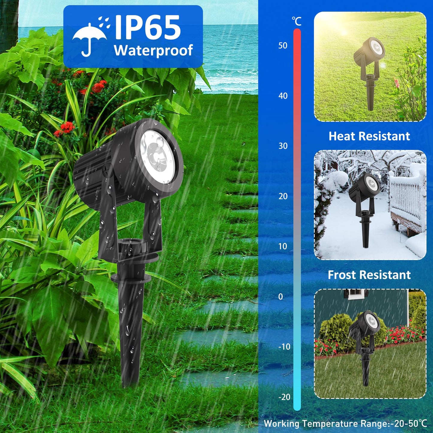 T-SUNUS RGB Solar Landscape Spotlights, IP65 Waterproof, 9.8ft Cable, Multicolor, Model TS-S4201-1H-RGB-V2