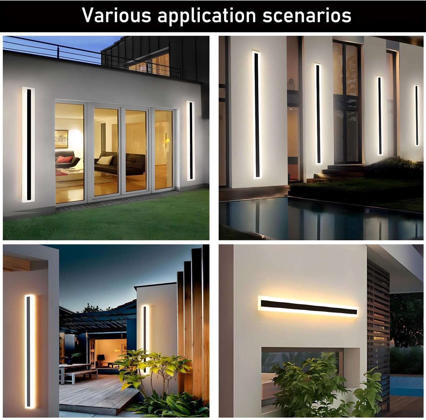 2Pack 47.2Inch Long Outdoor Modern Led Wall Light 38W Waterproof Ip65 Warm White 110V Led Wall Mount Lighting Fixture Rectangular Black Wall Lights Elegant Frosted White Acrylic Anti Rust.