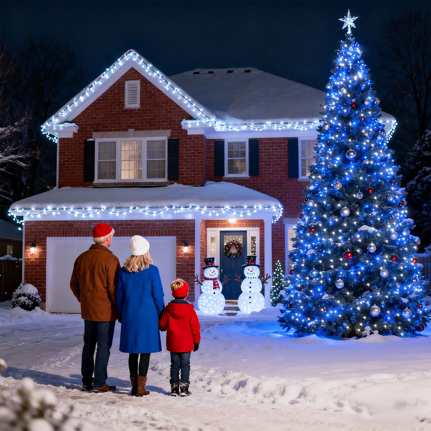 750 Led Christmas String Lights Outdoor 240Ft Twinkle Fairy Lights With Timer & Memory 12 Modes Dimmable Waterproof Tree Light For House Patio Wedding Party Christmas Decororations Blue & White