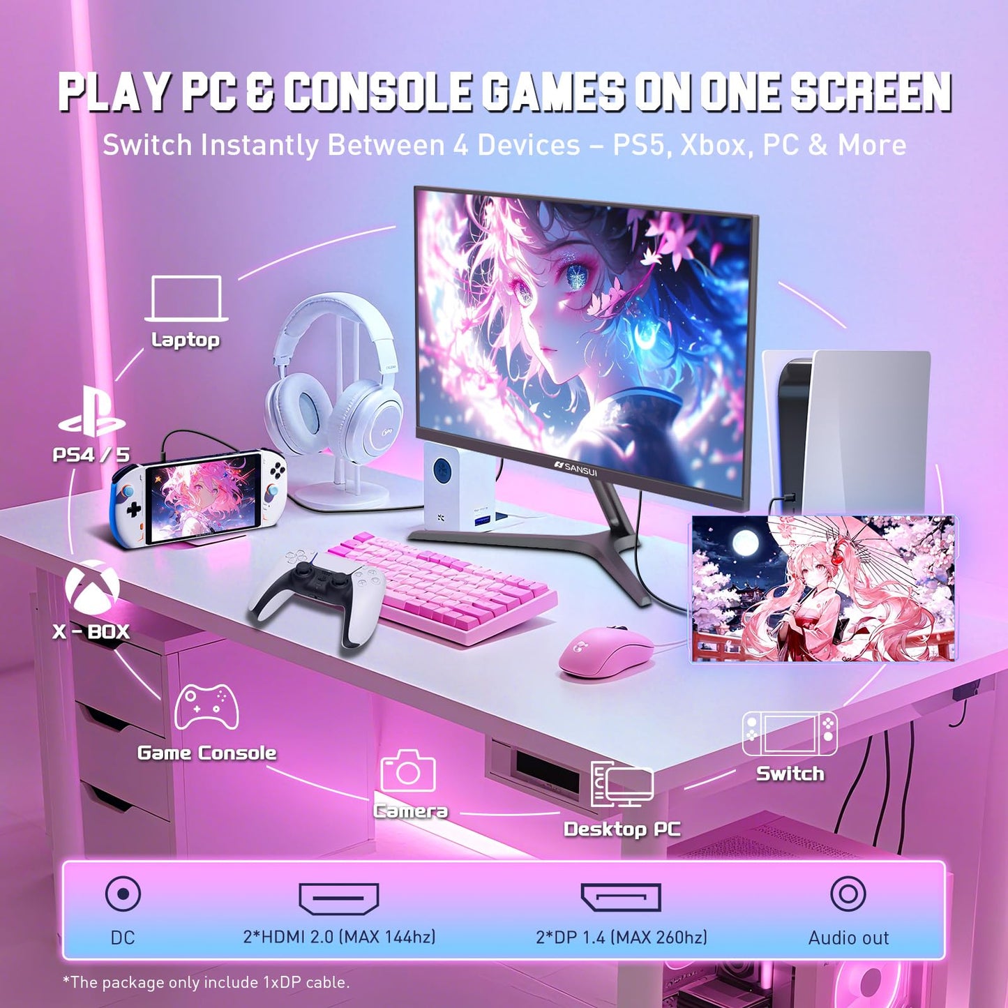 Sansui 27 Inch Wqhd 1440P Gaming Monitor 240Hz Up To 260Hz-Fast Ips 1Ms Freesync Premium ?Dci-P3 98% ?Srgb130% ?Hdr10 ?2 Displa