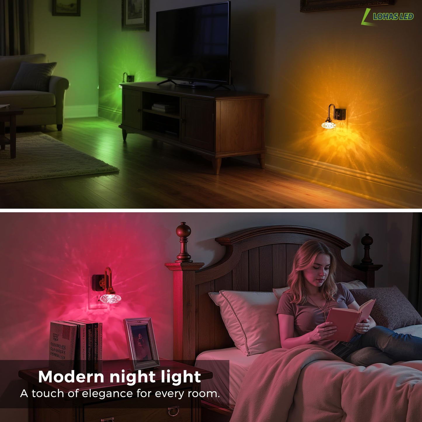 L Lohas Led Night Lights Plug Into Wall 2 Pack 10-Color Changing Rgb Floral Night Lights Dusk To Dawn 3 Brightness Levels Rotatable Plug In Nightlight For Bedroom Nursery Hallway Gift