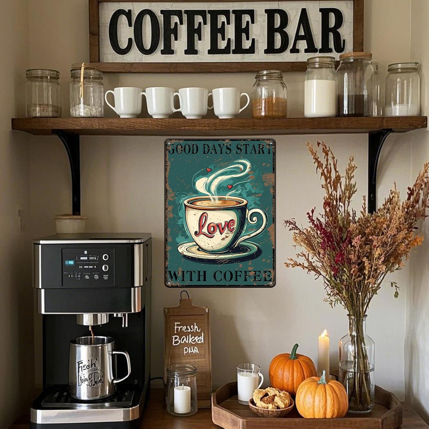 Funny Coffee Metal Tin Signs Good Days Start With Coffee Vintage Wall Decoration Poster For Home Kitchen 12x16 Inch
