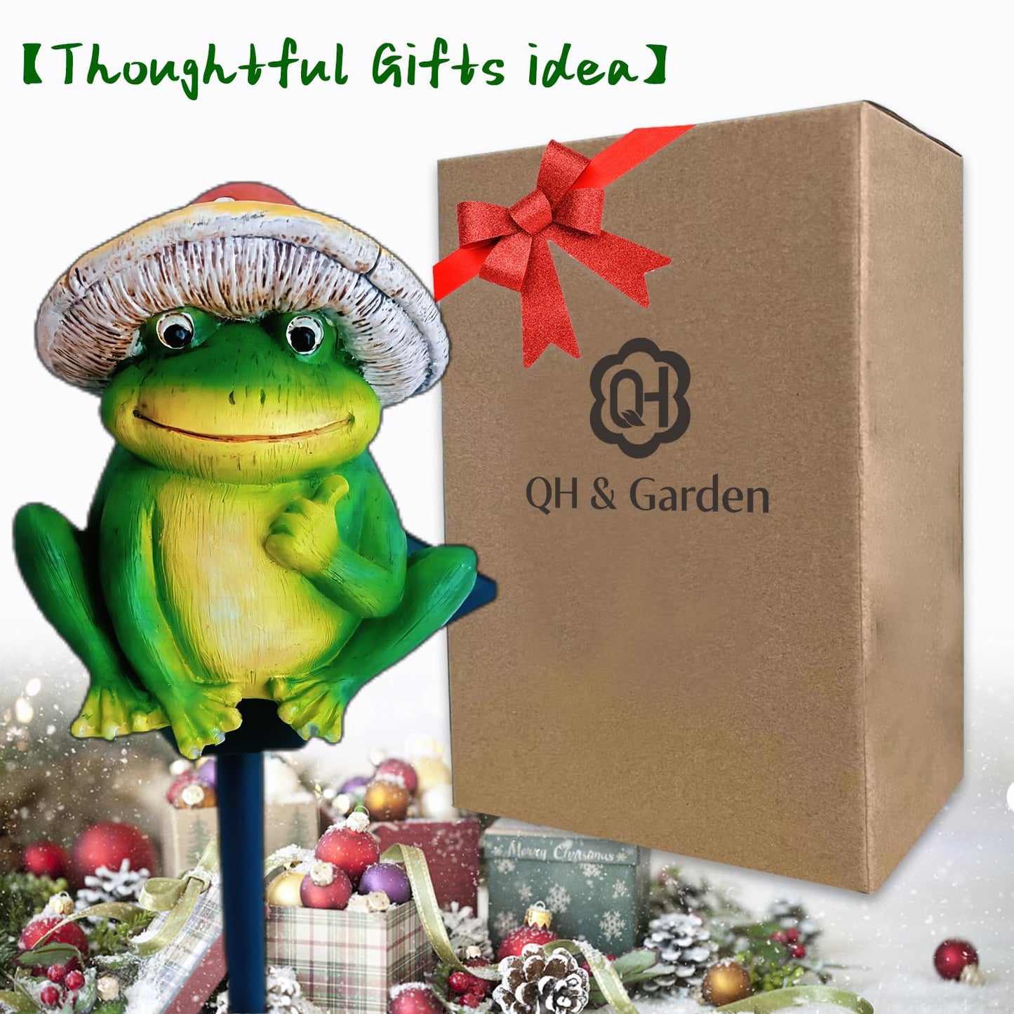 Qh & Garden Frog Solar Lights - Waterproof Frog Figurines For Outdoor Garden Decor Perfect Statues Gifts For Mom - Solar Power Led Light For Garden Lawn Patio Pathway
