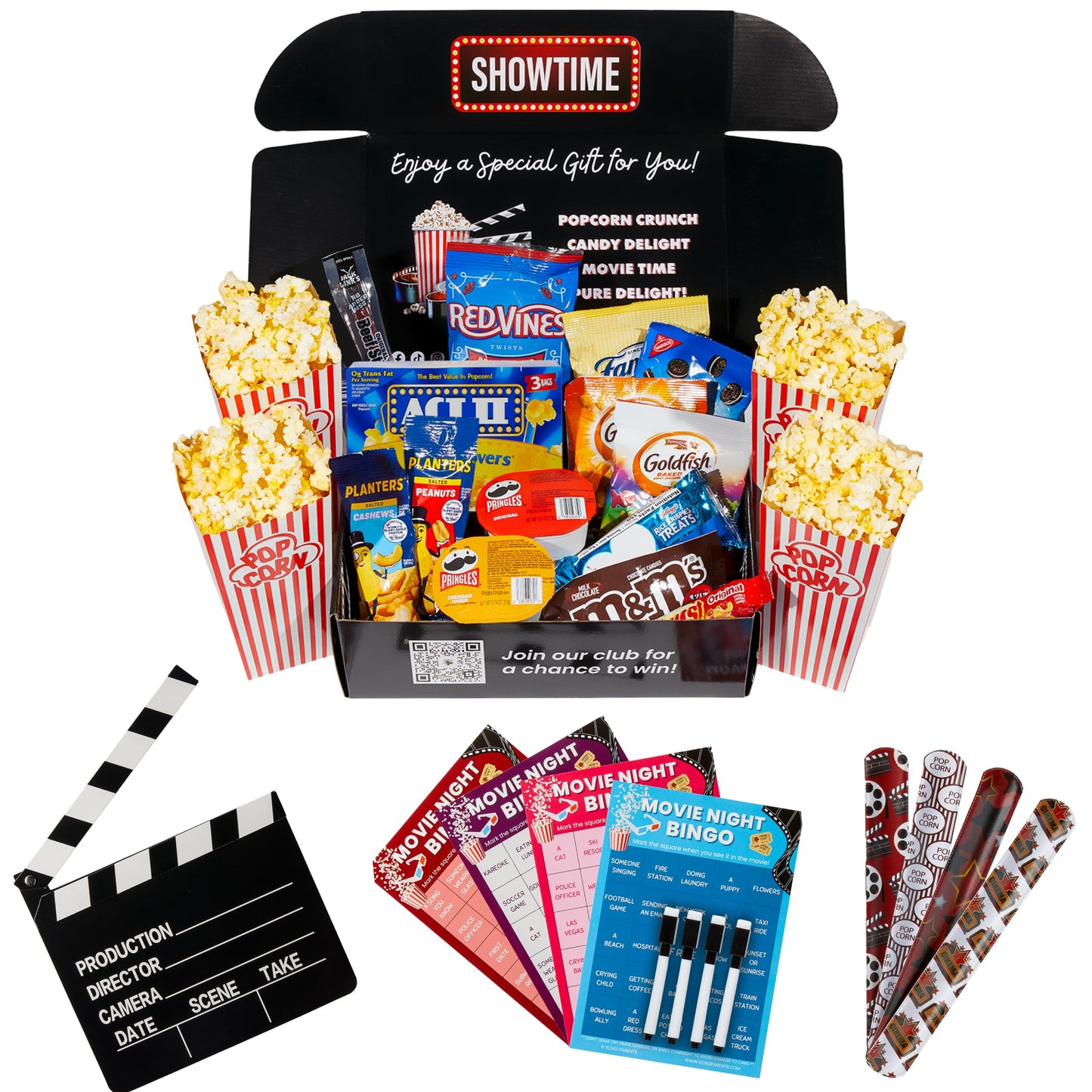 Movie Night Basket Gift Set - Popcorn Candy Snacks game-style and more - 33 Items - Movie Night Gift Box Gift Basket for Date Night Family Night Birthday College Students Teens Men Women Kids Grandpa Grandma Friend or Teacher