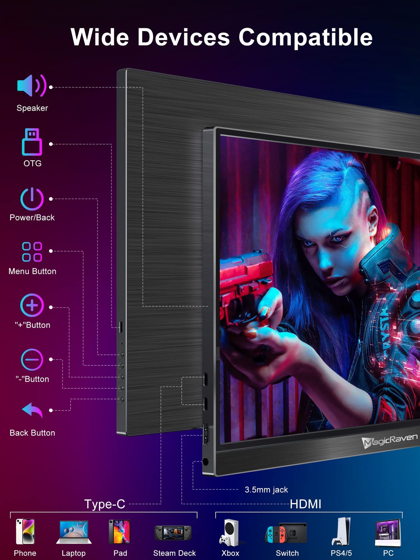 144Hz Portable Gaming Monitor, 17.3 1080P Laptop Monitor, Dual Usb C Hdmi Second Computer Screen, Vesa Gaming Display With Spea