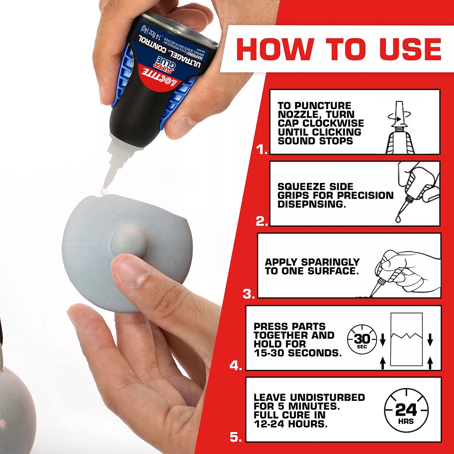 Loctite Super Glue Ultra Gel Control, Clear, 0.14 fl oz Bottle, 6 Pack - Superglue for Plastic, Wood, Metal, Crafts & Repair, Cyanoacrylate Adhesive Instant Glue, Quick Dry