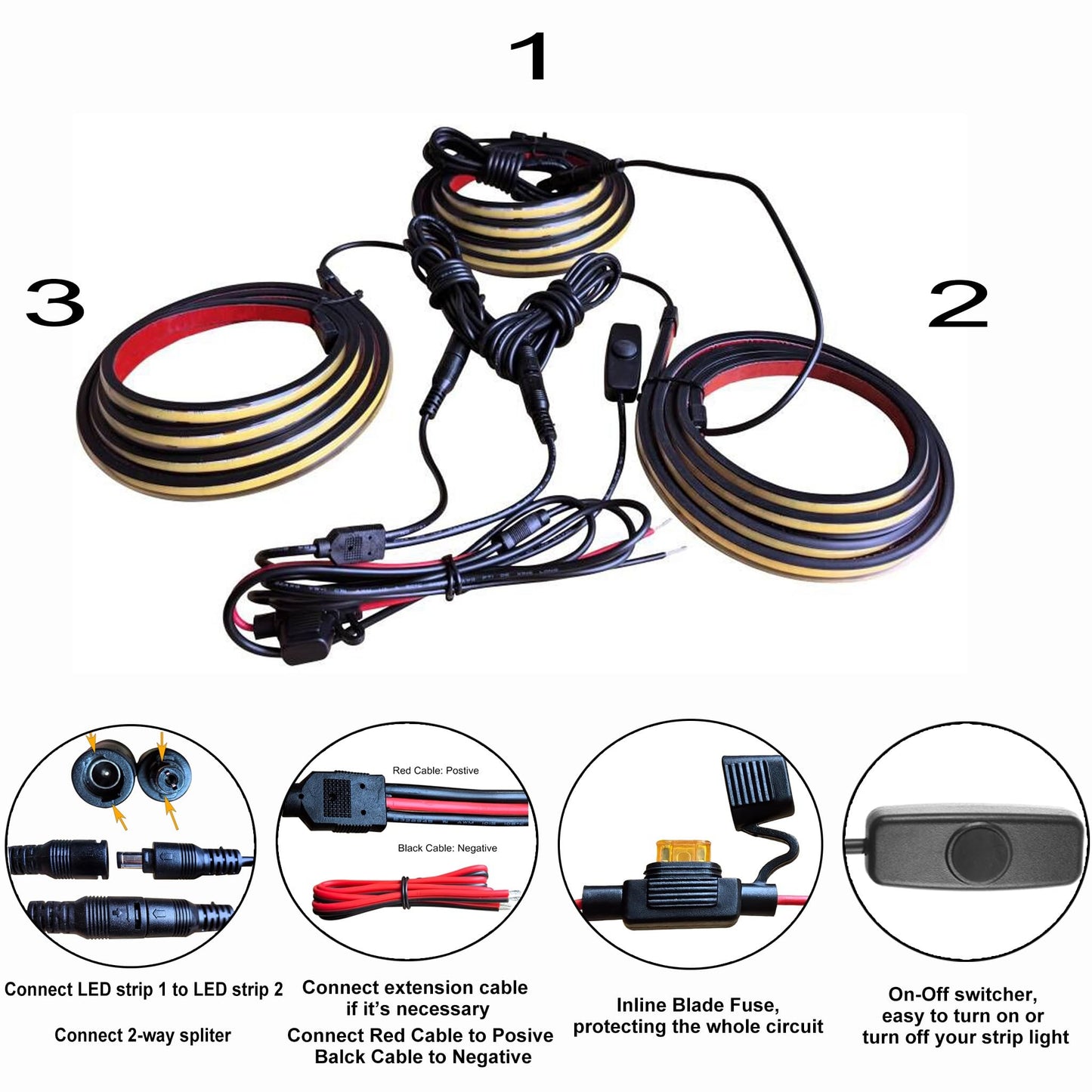 Autuneer Led Truck Bed Lights 3Pcs 60Inch 12V 6500K White Cob Waterproof Lights Strip With Switch cutting edge Fuse Splitter Cool Accessories For Pickup Truck Camper Van Suv Rv Boat