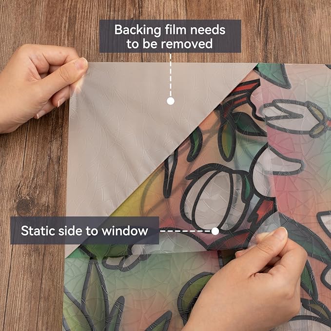 DKTIE Magnolia Pattern Stained Glass Window Film Floral Decorative Window Privacy Film with Rainbow Effect Front Door Bathroom Room Decor (S678, 17.7in X 78.7in)