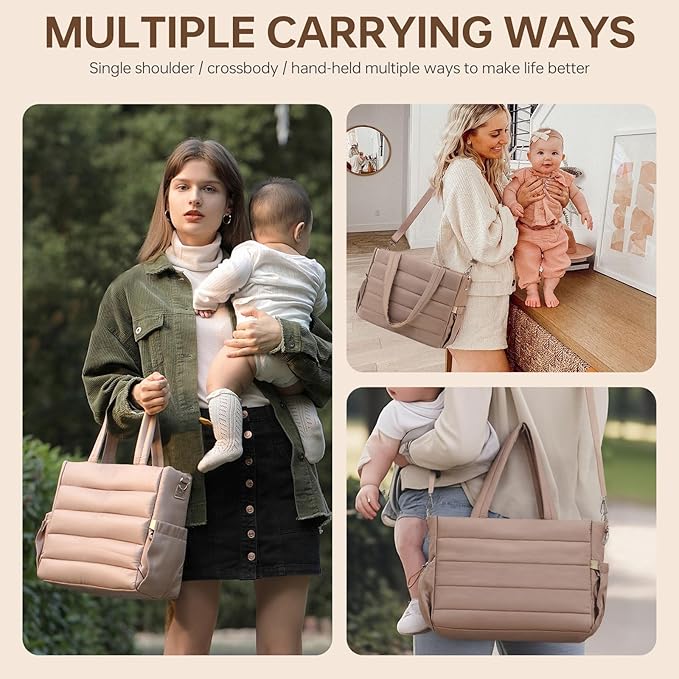 Diaper Bag Tote, Large Capacity Travel Diaper Baby Bags Crossbody Hospital Mom Bag,with Silicone Pacifier Case