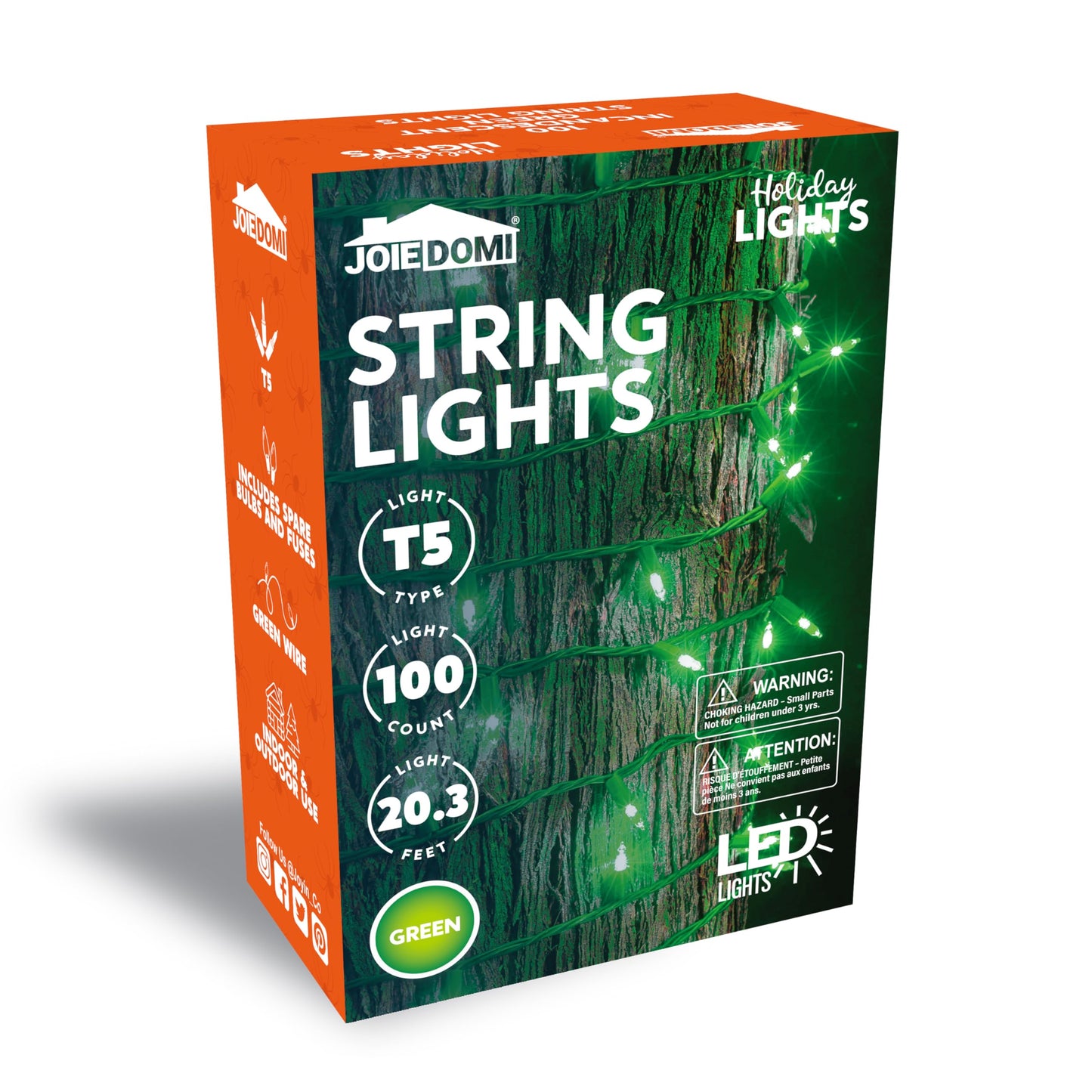 Joiedomi Green Christmas String Lights 100 Count 22.3Ft Christmas Fairy Tree Lights Plug In For Indoor Outdoor Xmas Decorations Patio Holiday Theme Party Yard House Green Wire